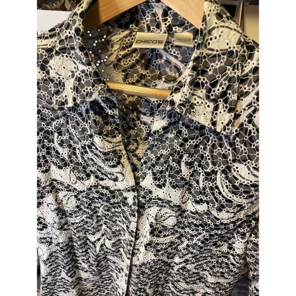 Chico's White Black Eyelet Lightweight Patterned Jacket Sz XL - Picture 4 of 8